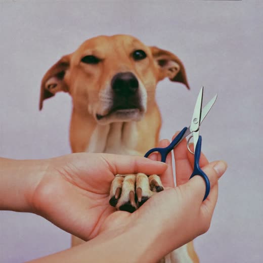 A dog's paw held gently beside a pair of nail clippers